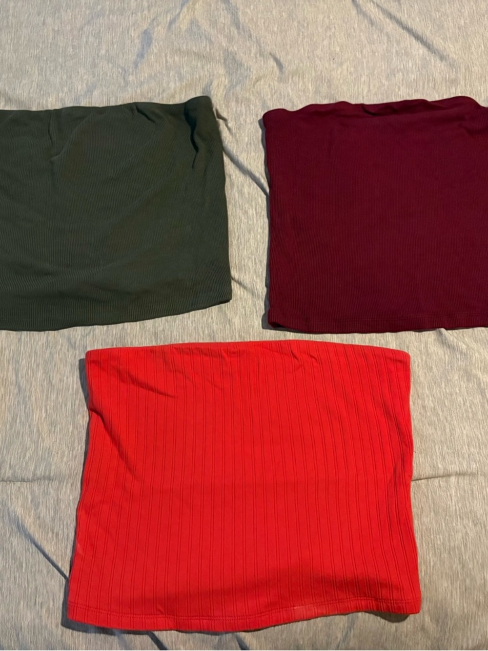 American Eagle Outfitters Ribbed Strapless Crop Tops — Red, Burgundy, Olive